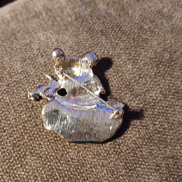 Green Frog Brooch with Rhinestones - Picture 2 of 2